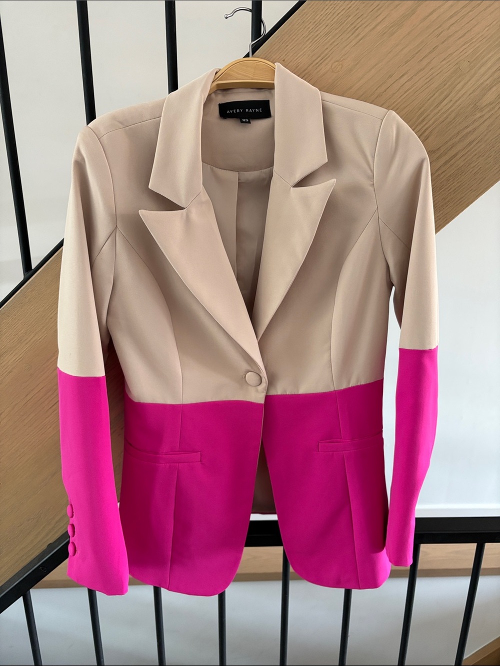 Two-Tone Pink & Beige Tailored Blazer